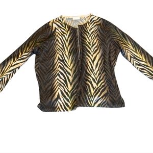 Studio Works Womens Zebra Print Cardigan Sweater Long Sleeve Top XL Y2K